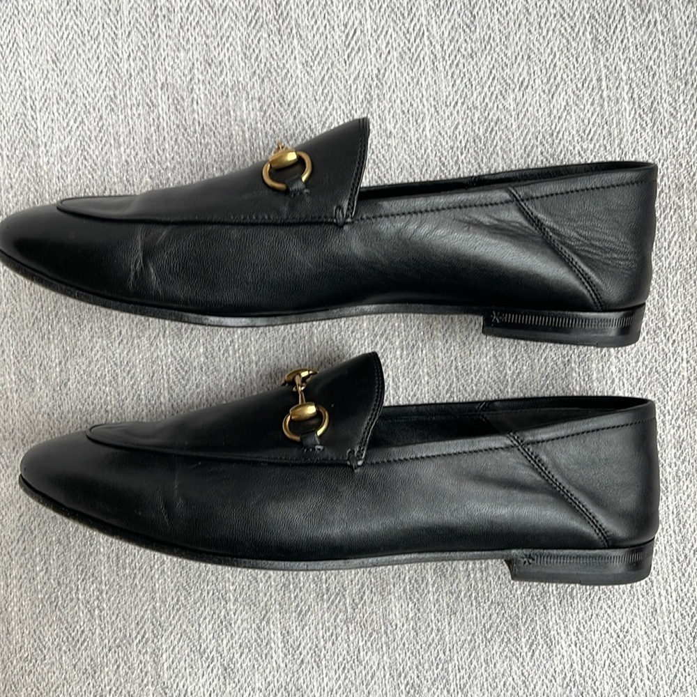 Gucci Brixton Black Leather Goldtone Horsebit Hardware Foldable Loafer Mule - Picture 6 of 15